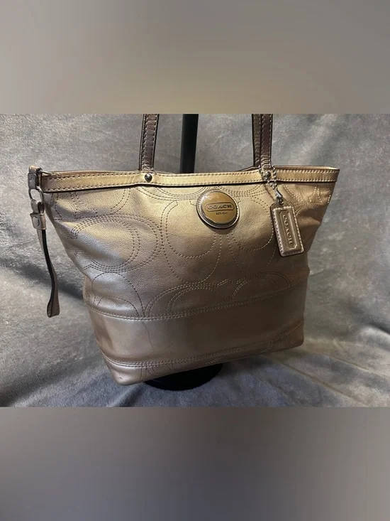 Coach Signature C Gold Metallic Tote - Picture 2 of 10